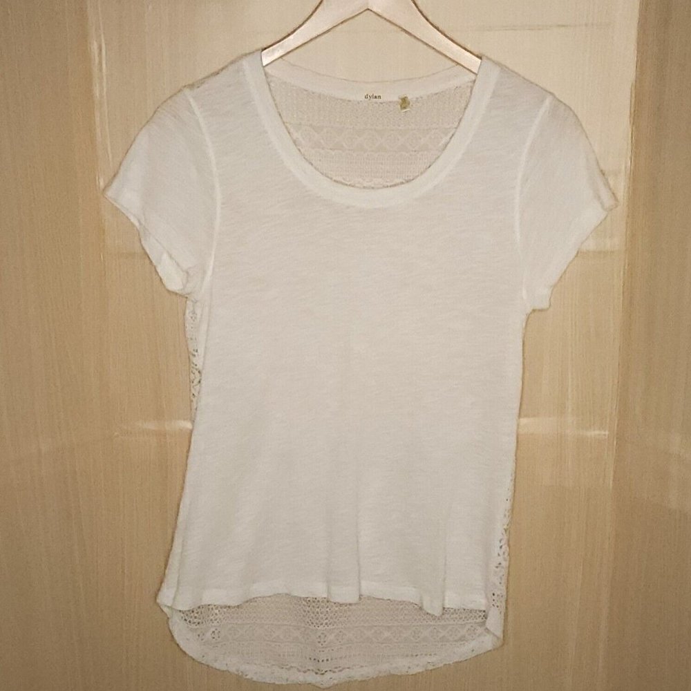 Dylan Womens White Crochet Back Short Sleeve High Low Top Medium
